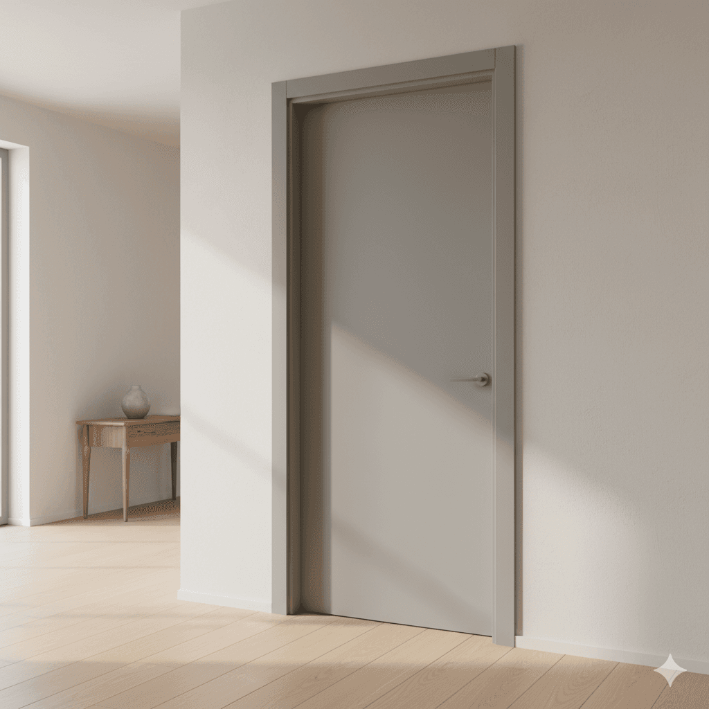 Painted interior flush door installed in a finished room